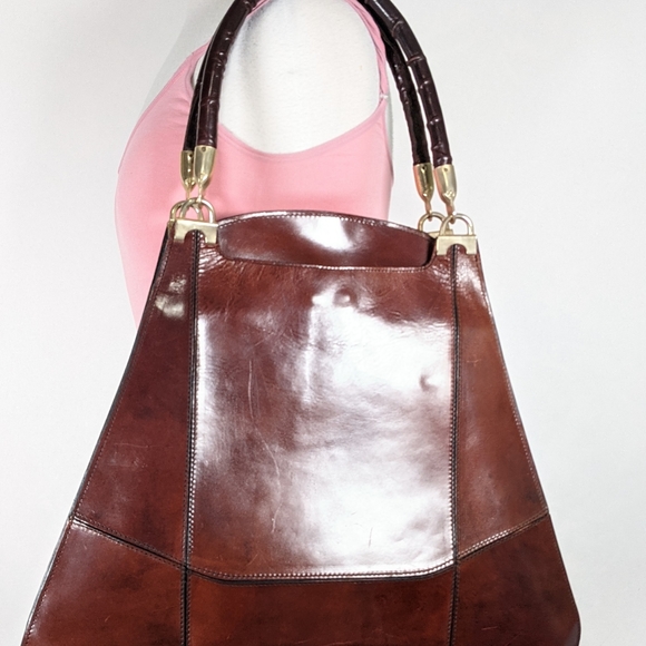 Vintage Handbags - SALE Mid Century Italian leather trapezoid handbag